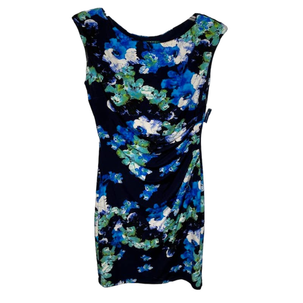 LAUREN Ralph Lauren Black Blue‎ Ruched Sheath Dress Womens Sz 6 Stretch Jersey